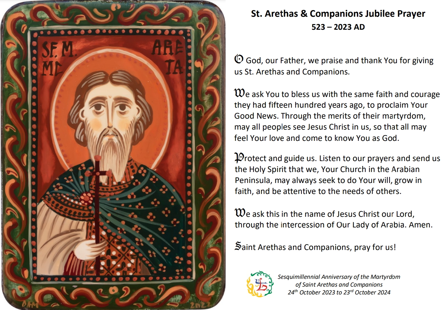 St. Arethas and Companions Jubilee Prayer